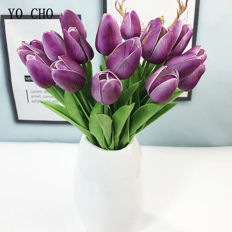 Йо Чо ПУ мини тюльпаны Флорес искусственные настоящие Свадебные букеты Tulipany искусственные цветы для дома вечерние белые цветы