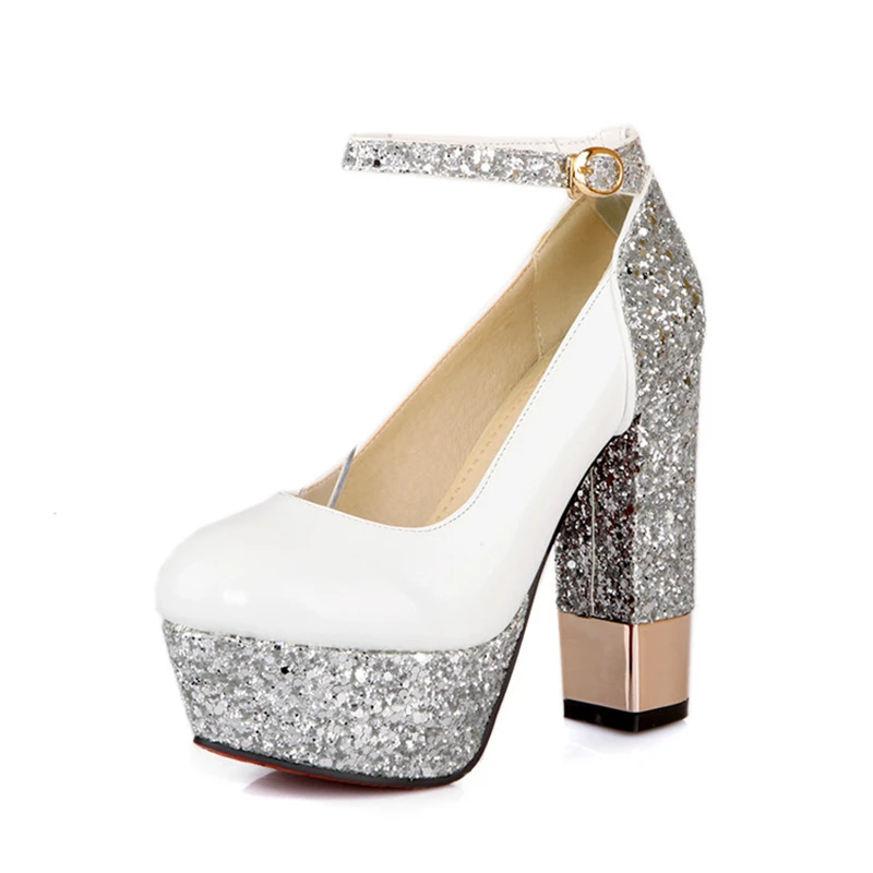 SARAIRIS/ элегантное большого размера 42, шикарные, на высоких каблуках вечерние; женская обувь; женские туфли на платформе; туфли с ремешком на лодыжке, вечерние свадебные туфли-лодочки - Цвет: Белый