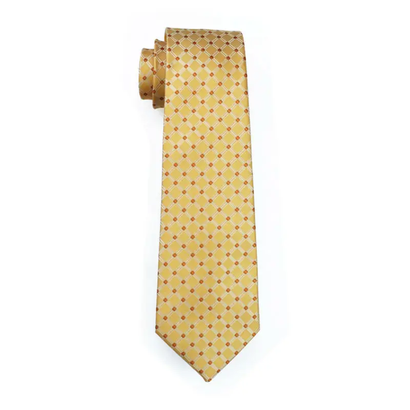 LS-437 горячая новинка мужской галстук шелк желтый клетка, жаккард тканевый Галстук+ Hanky+ набор запонок для формальной Свадебная деловая вечеринка