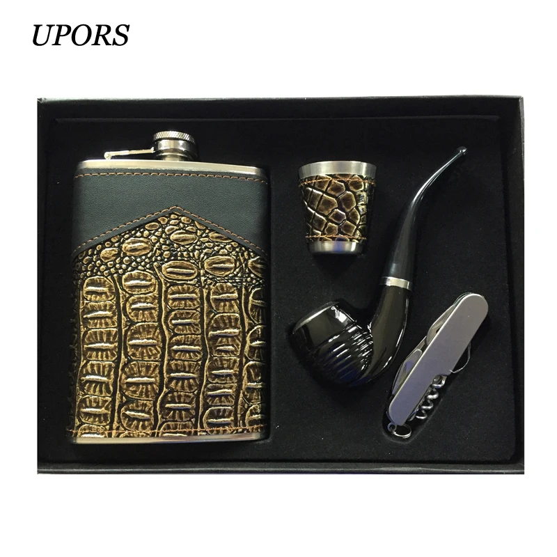 Luxury 4Pcs/Set 9OZ Hip Flask Set Stainless Steel Portable Leather Hip