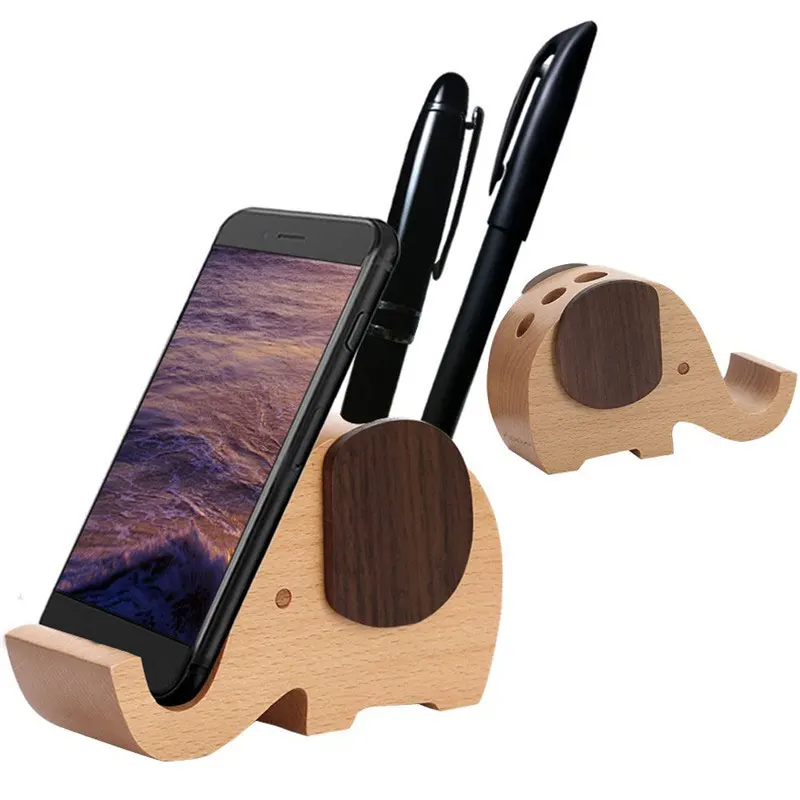 Natural Wooden Creative Cute Elephant cell Phone Stand Android Holder