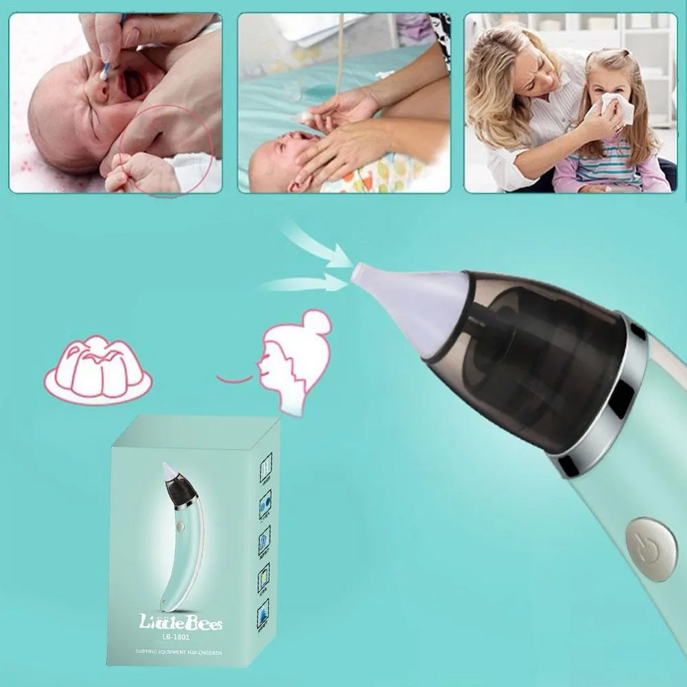 Детский носовой аспиратор, Электрический Безопасный гигиенический очиститель носа с 2 размерами кончиков носа и оральными соплями для новорожденных мальчиков и девочек