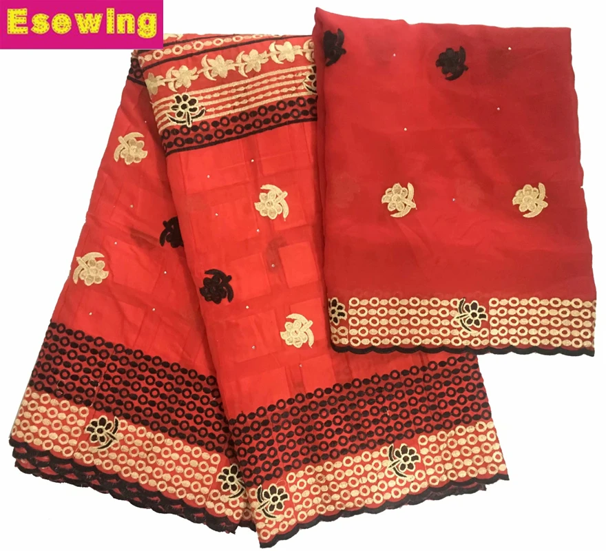 

Latest African Lace Fabric Red and Gold High Quality Swiss Voile Lace Emboridery with French Lace Fabric Sewing African Dress