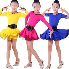 Платье с длинными рукавами для девочек для латиноамериканских танцев детские красивые платья плюс размер платья для бальных танцев: сальса танго румба ча-ча-ча