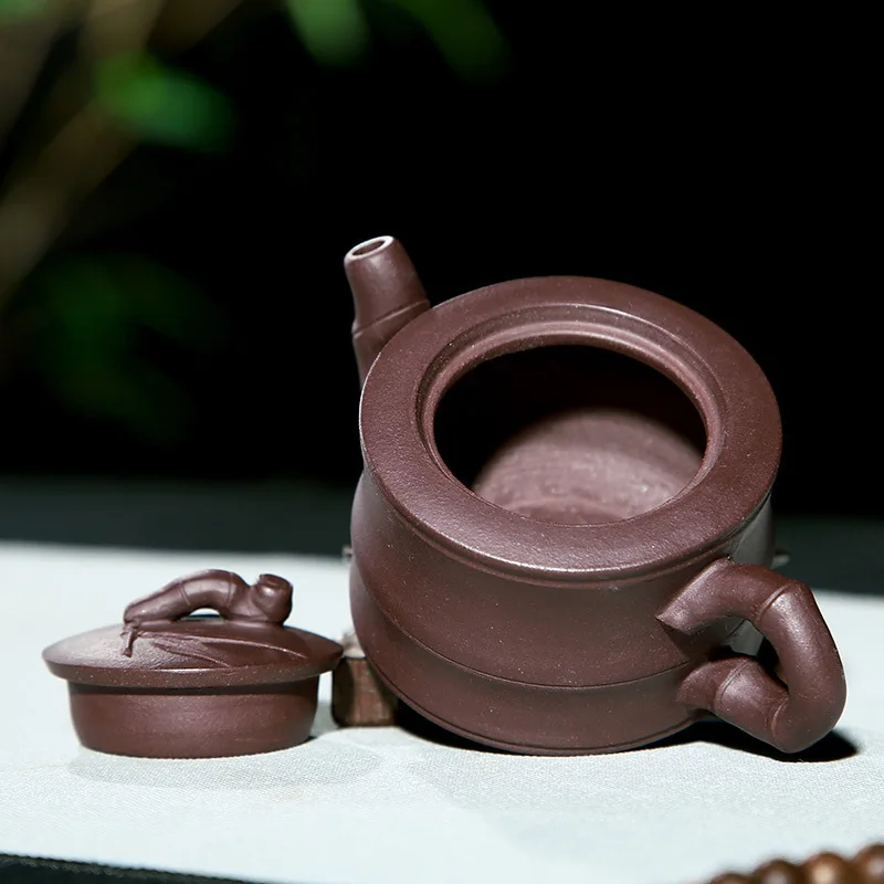 Teaware от первого лица источник сырой руды из фиолетовой глины бамбуковый лист бамбукового сечения из бамбукового волокна, с узелками горшок ручной работы чайник