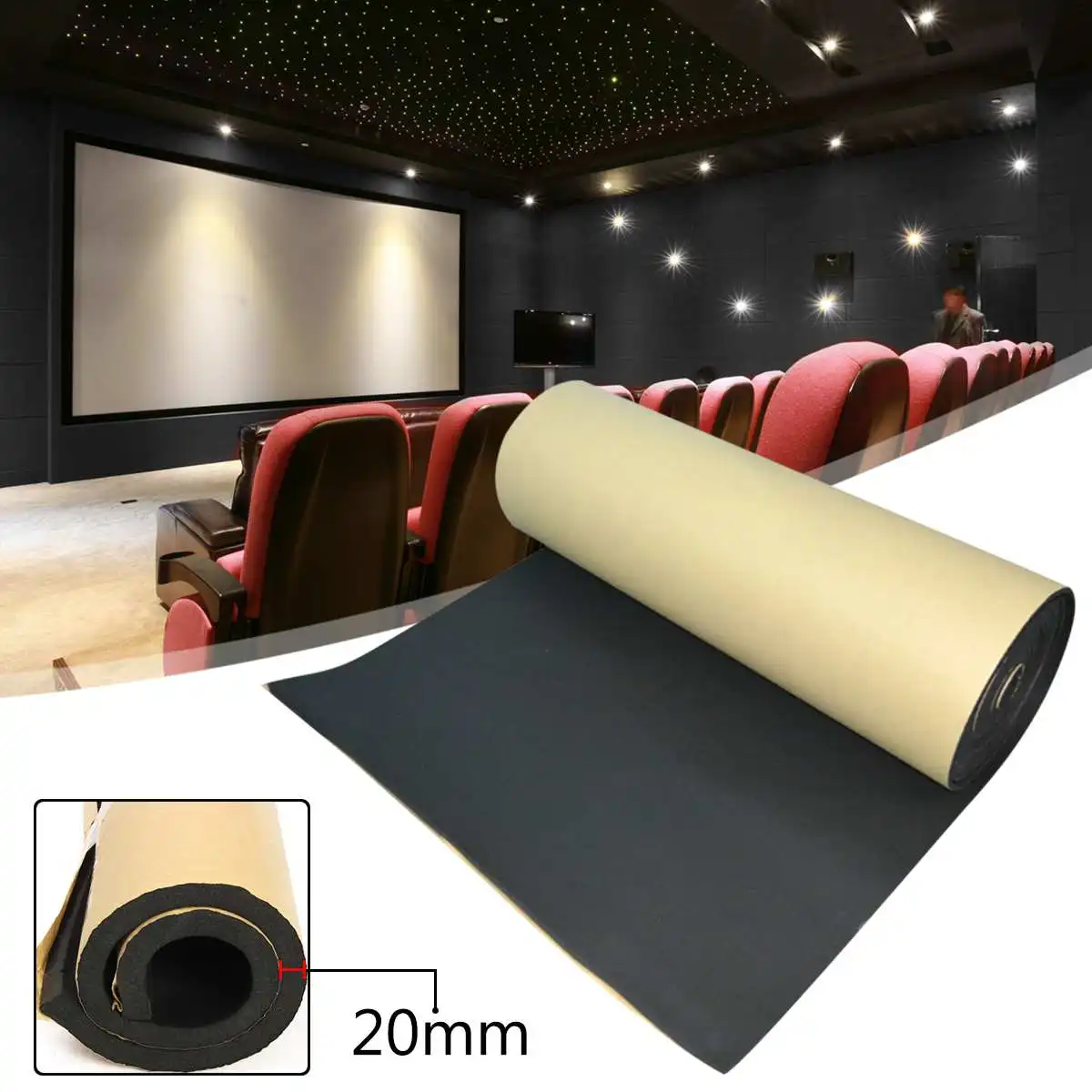 

1Pcs Black 100x100cmx20mm Car Sound-proofing Deadening Insulation Foam Mat Acoustic Panel Home Auto Sound Heat Insulation Cotton