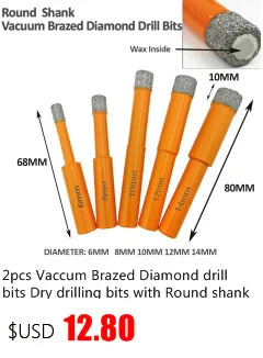 SHDIATOOL 2 шт вакуумной пайки Алмазные коронки сухого бурения бит шестнадцатеричный хвостовик Отверстие пила гранит мрамор керамическая плитка стекло сверла