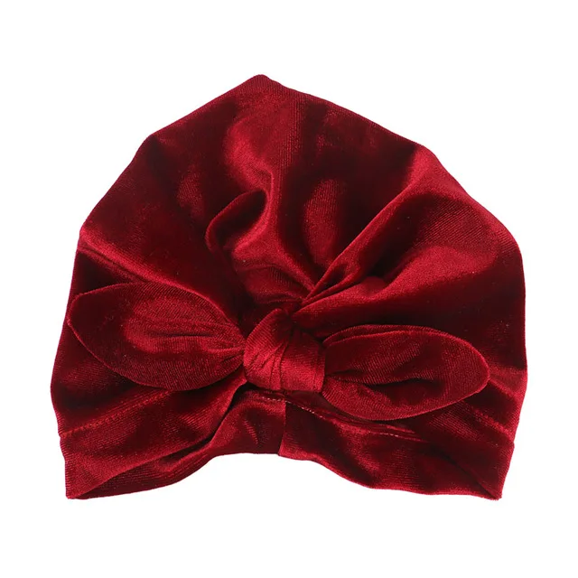 Wine red baby hat Новая бархатная детская шапка для девочек, осенне-зимняя шляпа для мальчика, реквизит для фотосъемки, эластичная Младенческая шапочка, тюрбан, шапка, аксессуары для малышей - Цвет: Wine red baby hat