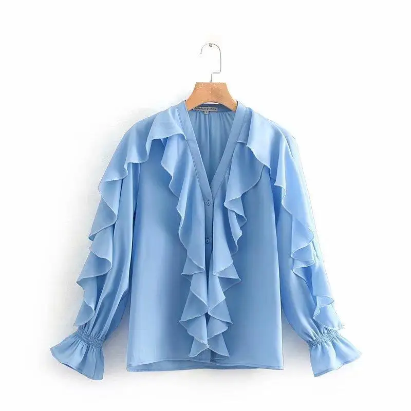 

Spring 2019 brands in Europe and the street of one set of head type long-sleeved v-neck loose blouse source of origin