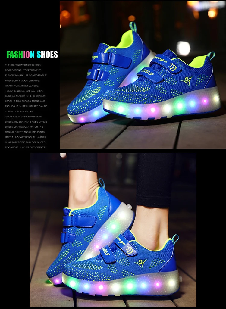 Sapatos para Crianças Tênis com Rodas Usb de Carregamento Preto Rosa Cinza Moda Meninas Meninos Led Luz Rolo Skate Crianças Duas Rodas 21 meninas meninos led luz rolo skate sapatos