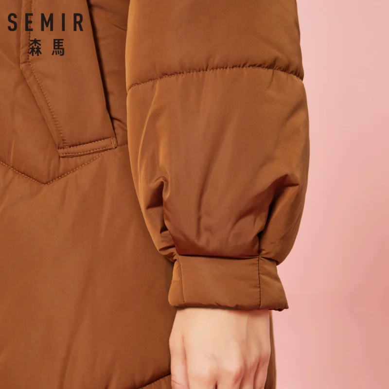 Najtaniej SEMIR damski wyściełany płaszcz z kapturem z odpinanym Faux wykończone futrem z kapturem ocieplana kurtka ze skośnymi kieszeniami Zip i zapięcie na zatrzask