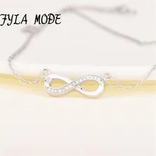 European Infinity Women font b Necklace b font 925 Sterling Silver Crystal Link Chain font b