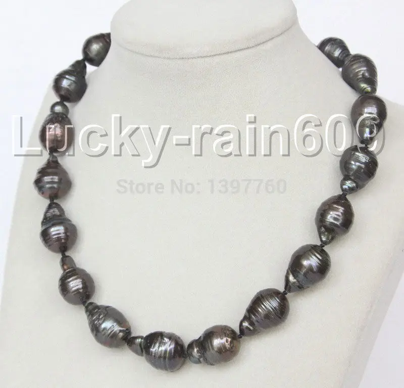 

Miss charm Jew.280 AAA GENUINE BAROQUE 21MM BLACK SOUTH SEA TAHITIAN PEARL NECKLACE NEW