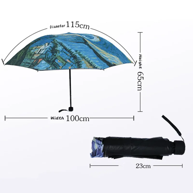 Yuding Неавтоматические Для женщин креативные складной солнечный \ дождливый зонтик Ван Гог Звездная ночь картина маслом Рисунок: цветы подарок/украшения