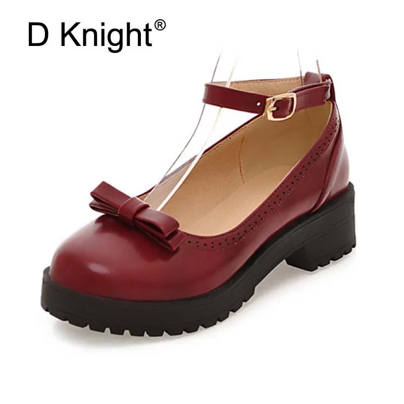 Sweet Bow Ankle Strap Women Loafers Ladies Casual Flat Oxford Shoes England Style Flats Oxfords