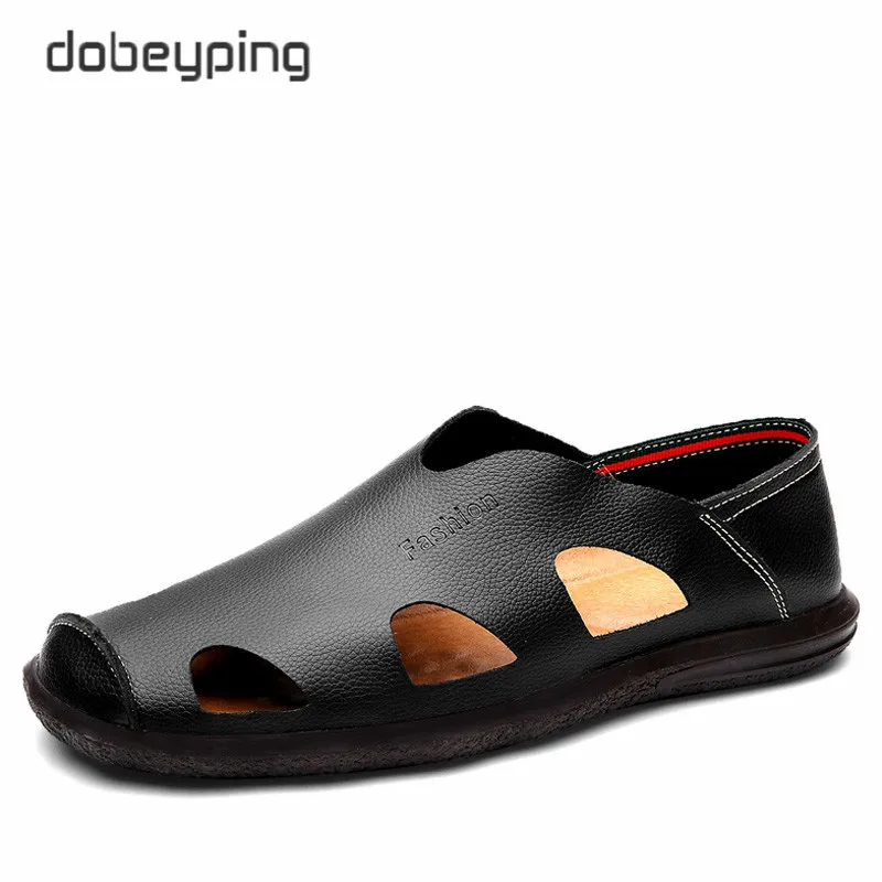 

2017 New Men's Summer Sandals Real Leather Man Casual Shoes Fashion Breathable Male Loafers Soft Driving Flat Shoe Size 38-44