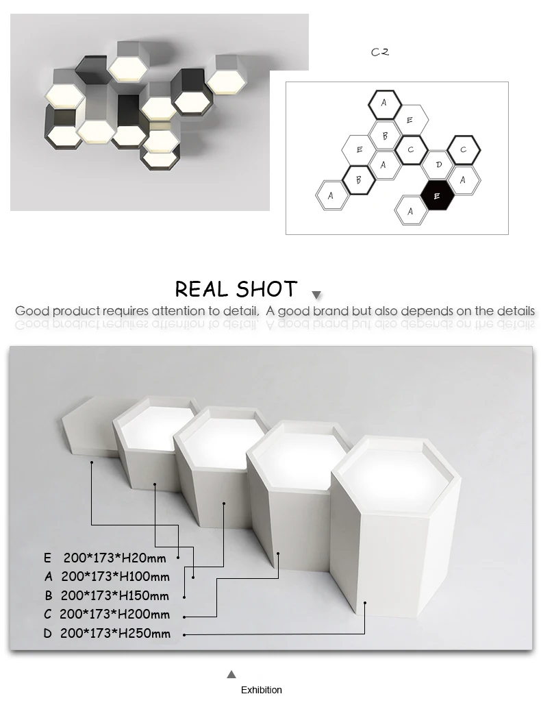 Moderno e Minimalista Lâmpada do Teto Sala de Estar Faça Você Mesmo Combinação Hexágono Design Ferro Fosco Led Iluminação Decoração Acrílico Dispositivo Elétrico 22 ??