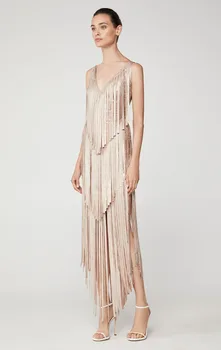 

Halinfer 2018 New summer women dress sexy bodycon V-Neck Halter Tassel Bronzing bandage elegant celebrity party dress vestidos