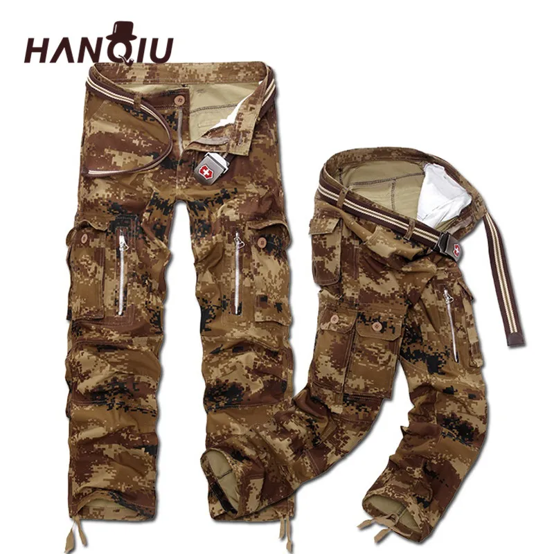

HANQIU New Men Cargo Pants Casual Multi-Pockets Camouflage Cargo Trouser Male Military Pants Size 28-40