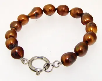 

Perfect Women's Jewelry, Charm Coffee Freshwater Cultured Pearl 9x10mm Real Pearl Bracelet 7inches