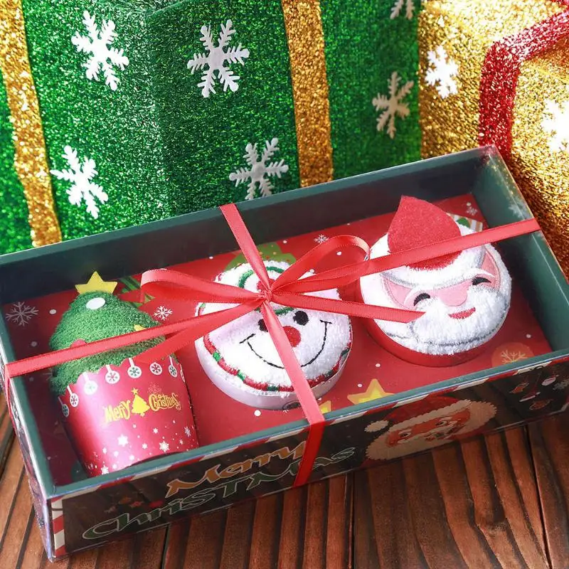 

Merry Christmas Cotton Towel 30x30cm Christmas Decoration fo Home Santa Xmas Gift Set with Bags Natal Natal New Year Decoration