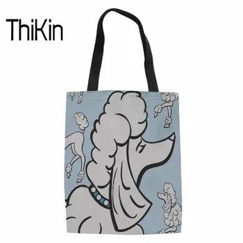 

THIKIN Canvas Handbags Women Poodle Printed Heavy Duty Shopping Grocery Bag for Females Fashion Shoulder Bag Beach Travel Pouch