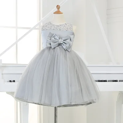 

Silver Tulle Flower Girl Dresses Beaded Tulle Sleeveless Party Ball Gown Pageant Dresses First Communion Gown for Weddings