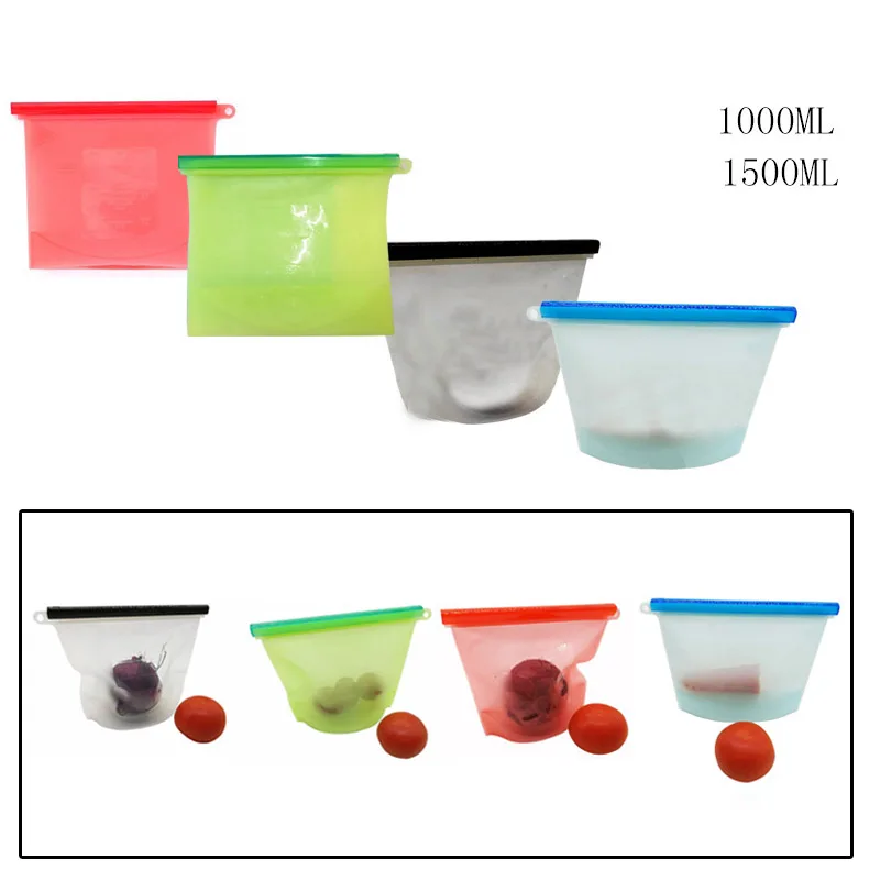 

1/2/4/6PCS Reusable Silicone Vacuum Seal Food Fresh Bag Fruit Meat Milk Storage Containers Refrigerator Bag Kitchen Organizer