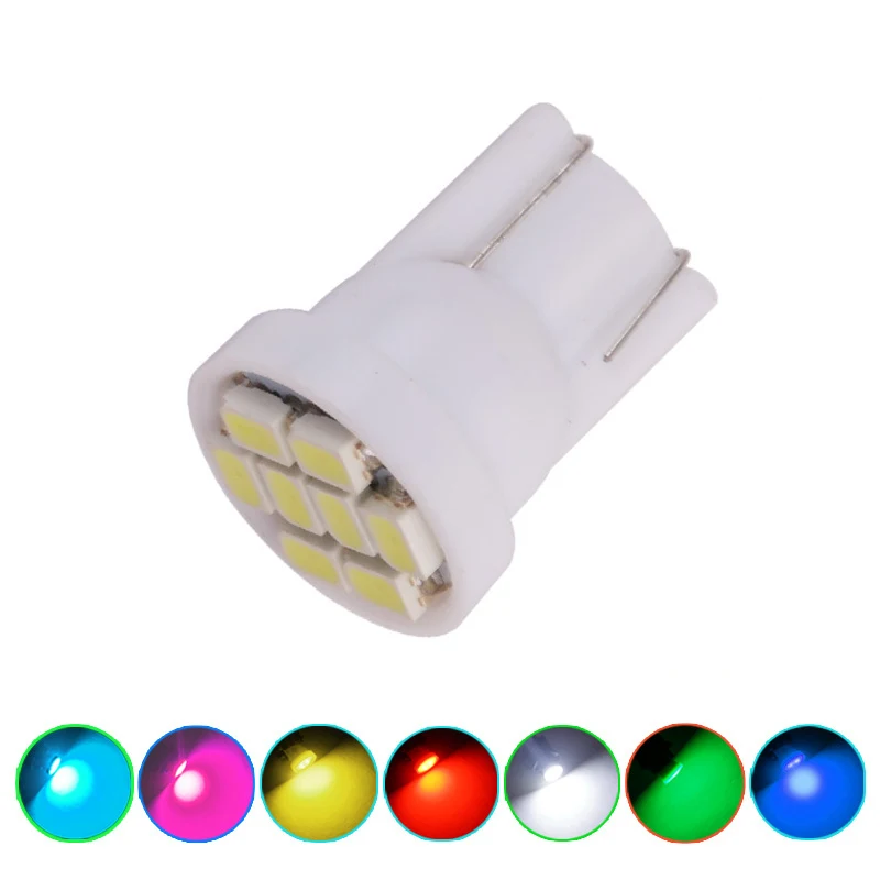 

1pcs T10 Led Lamp 1206 8SMD W5W 194 168 501 License Plate Light T10 LED Car Wedge Side Clearance Light bulb White blue red Green