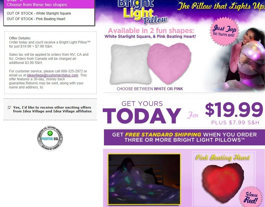 Bright Light Pillow As Seen On Tv Starlight Square In Cushion From