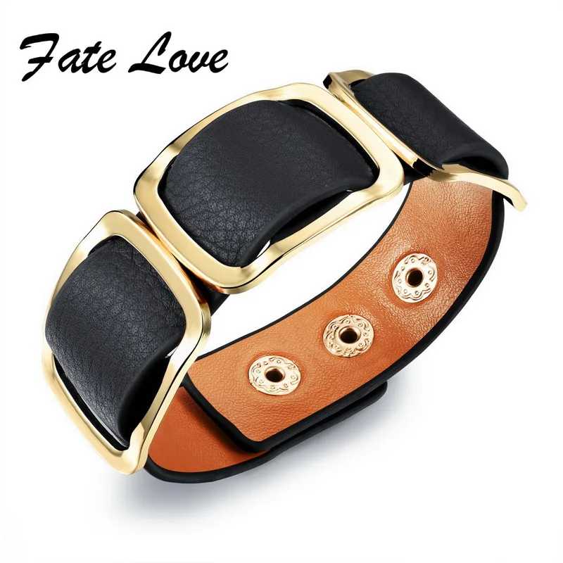 Leather Bracelets Bangles Women Vintage Jewelry Wide Belt Leather