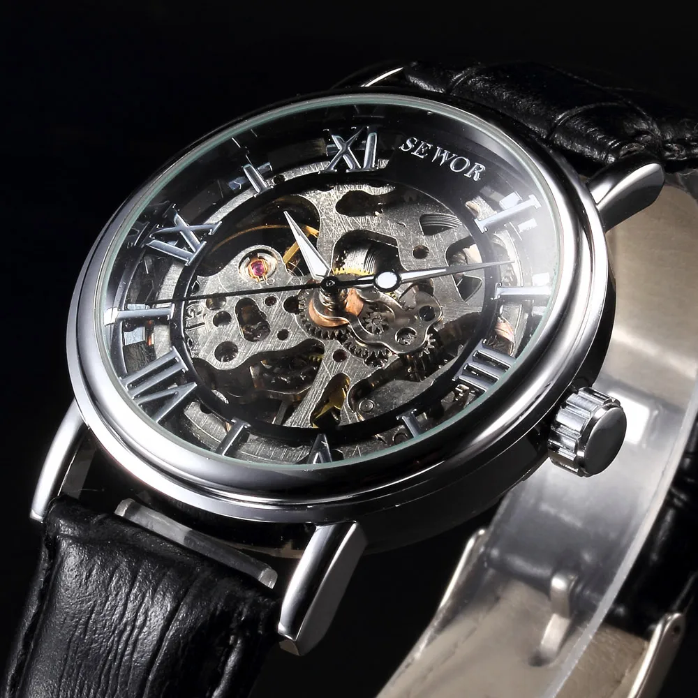 Prix pour Casual nouveau squelette creux sewor marque design de mode mécanique hommes de luxe homme d'affaires en cuir poignet armée sport cadeau montre Prix pour Casual nouveau squelette creux sewor marque design de mode mécanique hommes de luxe homme d'affaires en cuir poignet armée sport cadeau montre