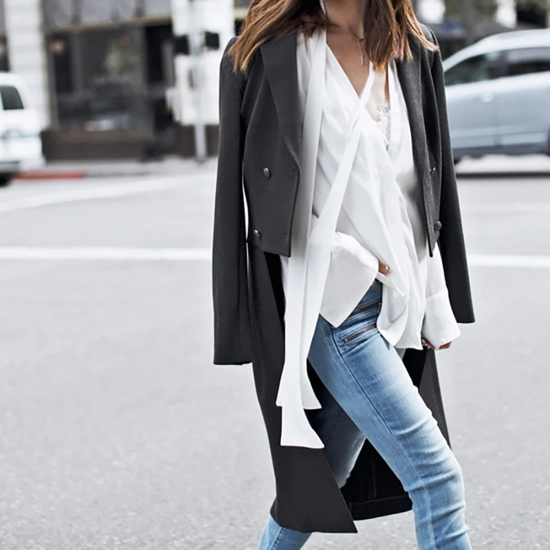 Lâche Femmes Boutonnage Longue Noir Printemps Irrégulière eam Revers Commune Double 2019 Fendue Veste Jg667 Manteau Black Nouveau Mode PwwqvBO4