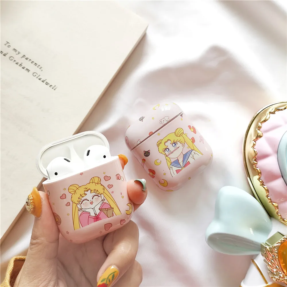 

Cute Japan Sailor Moon Pink AirPods Case Cartoon Accessories for Apple Airpods Charging Box Bluetooth earphone Back Cover cases