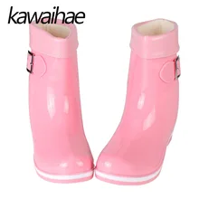 PVC Rubber Shoes Female Waterproof Rainboots Warm Women Rain Boots Kawaihae Brand Knight Riding Boots 409
