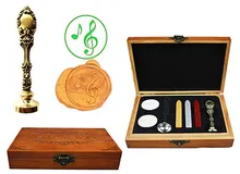 Vintage Music Note Custom Luxury Wax Seal Sealing Stamp Brass Peacock Metal Handle Sticks Melting Spoon Wood Gift Box Set