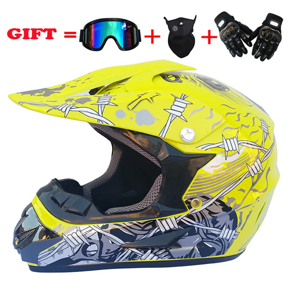 Мотокросс шлем полный уход за кожей лица мотоциклетный шлем Capacete De Moto внедорожный мотоцикл гонки прозрачные линзы щит мото - Цвет: Yellow