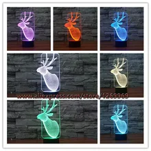 2017 Adorable Reindeer Deer Horn 3D USB LED Lamp Stag Head 7 Colors Gradients Night Light Baby room Desk Table Decor Kids Toys
