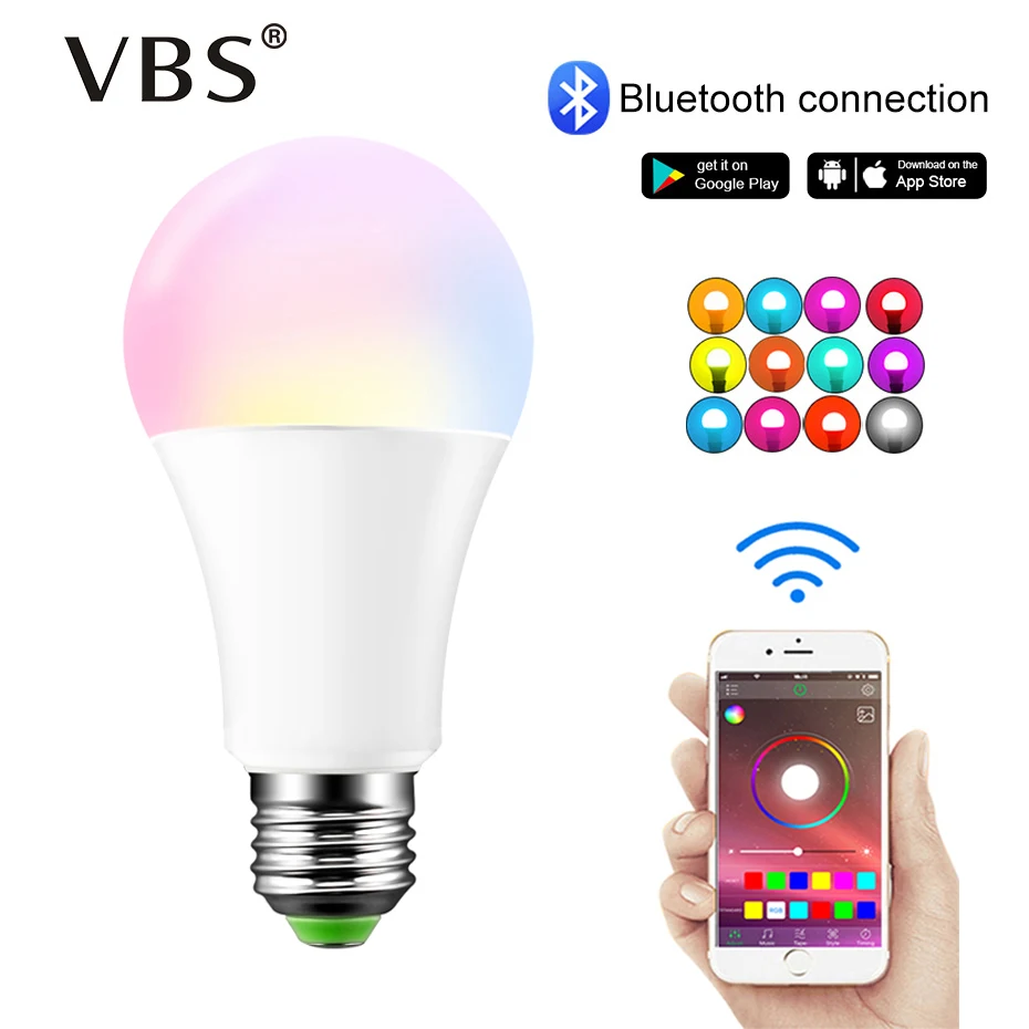 

15W Smart RGB Bulb Bluetooth 4.0 Lamp Dimmable Wireless E27 Led Bulb Light Color Changing By via App Control Magic Light Bulbs