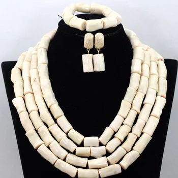 

New Cream White African Costume Jewelry Set Beauty African Coral Beads Wedding Jewelry Set For Woman Free Shipping CNR444