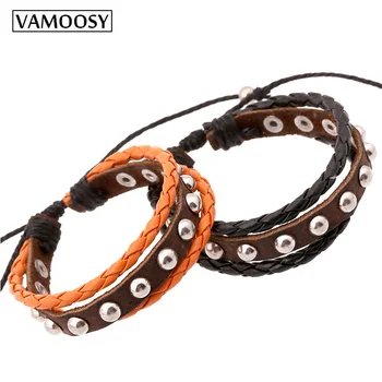 

Female Jewelry mix brown Leather Bracelets Brand 2018 New Fashion Punk Wide Rivet Cuff Bracelets & Bangle for Women Accessory