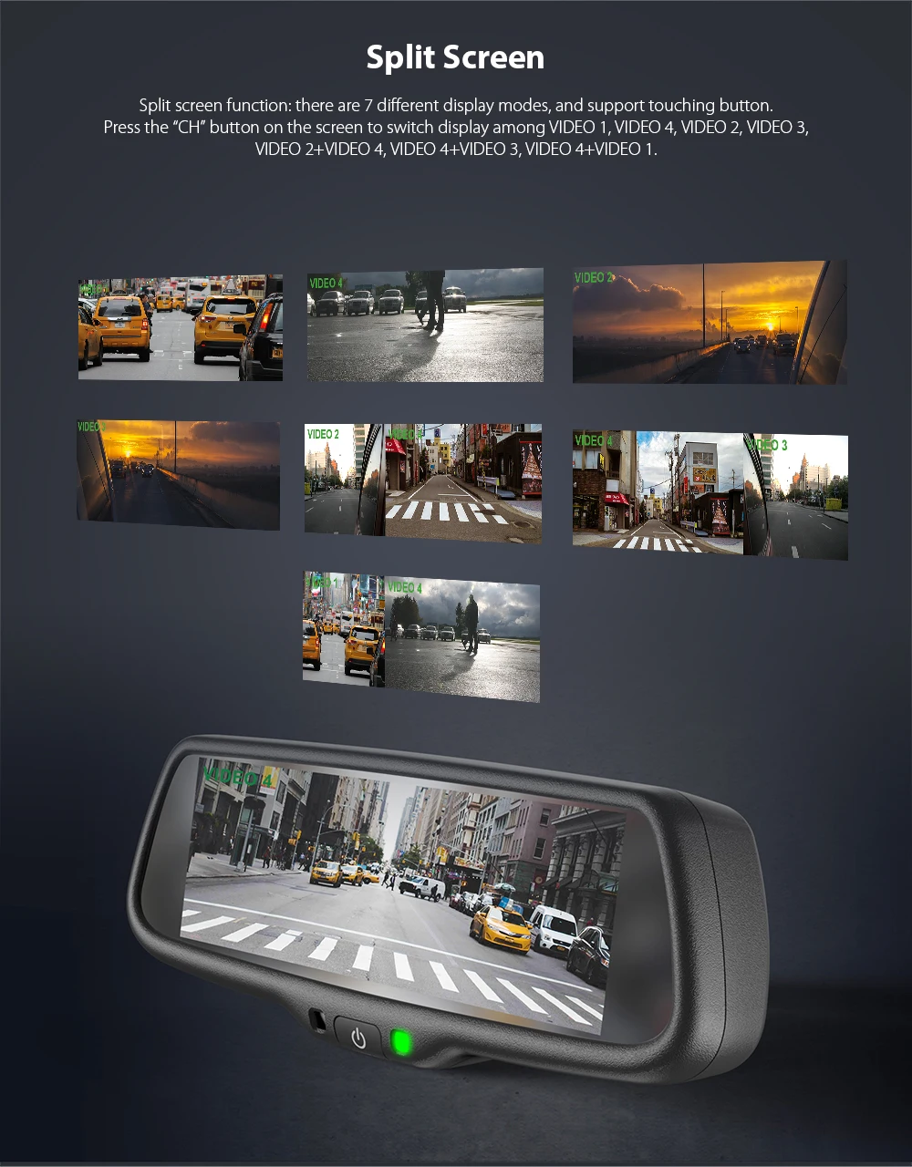 Germid FK-073A-4W полный дисплей зеркало с 4 способами видео вход, левый/правый/передний/заднего вида дисплей Специальный для vans, грузовиков
