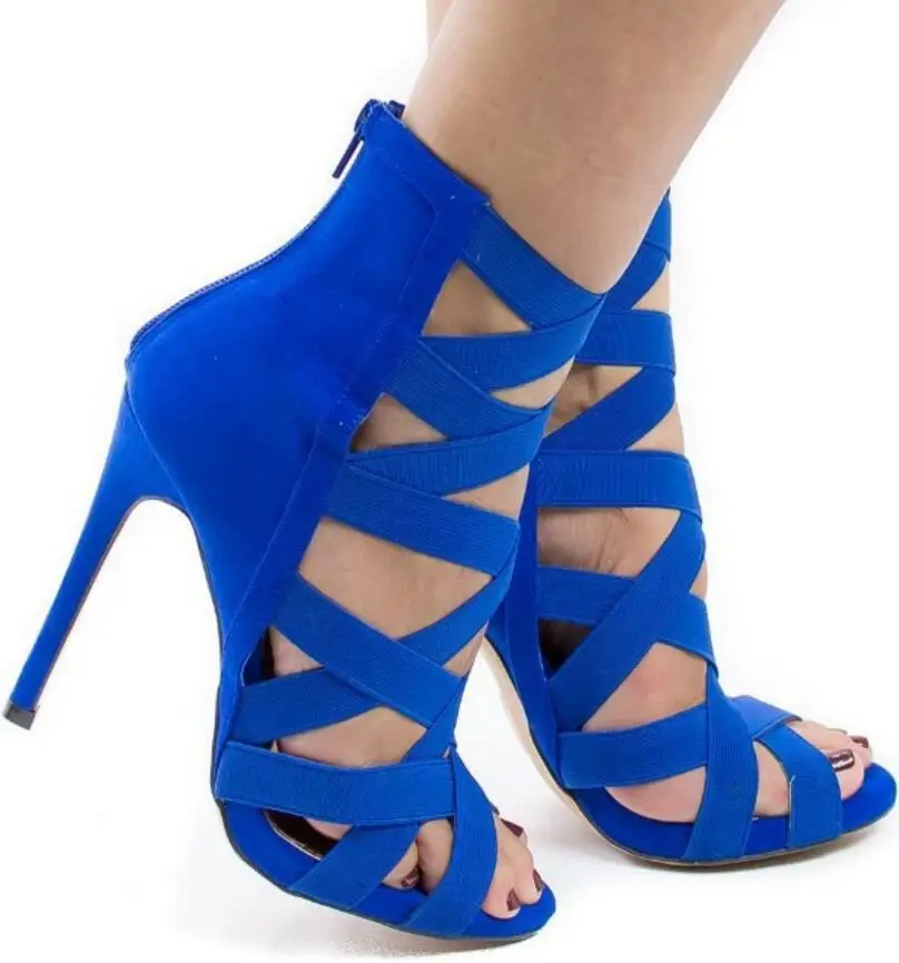 

Women Summer Sandals Gladiator Pumps Ladies Shoes Woman Zapatos Mujer Thin High Heels Cross-tied Zip Footwear Ruffles 228GGX