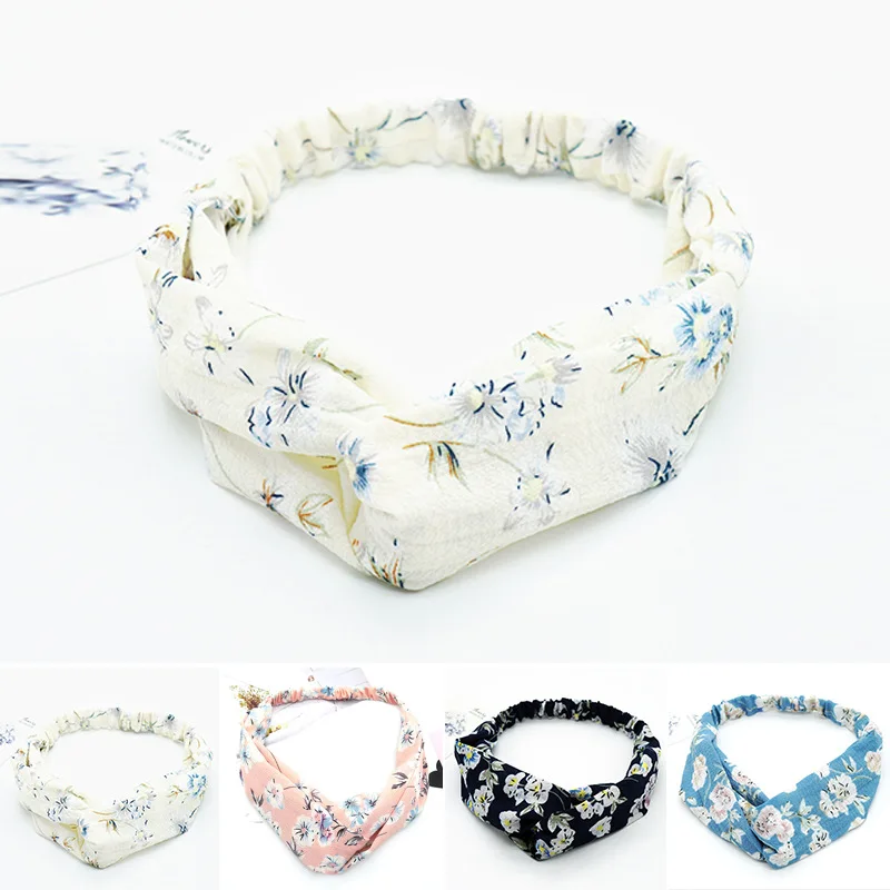 

Women's printed bow cross headband Korean fashion hairbands retro sports hair accessories