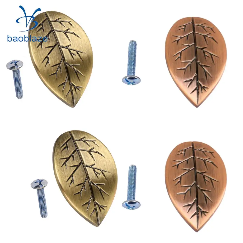 4x Zinc Alloy Leaf Design Furniture Pull Handle Knob for Door Drawer Wardrobe Cabinet 4.6x3cm