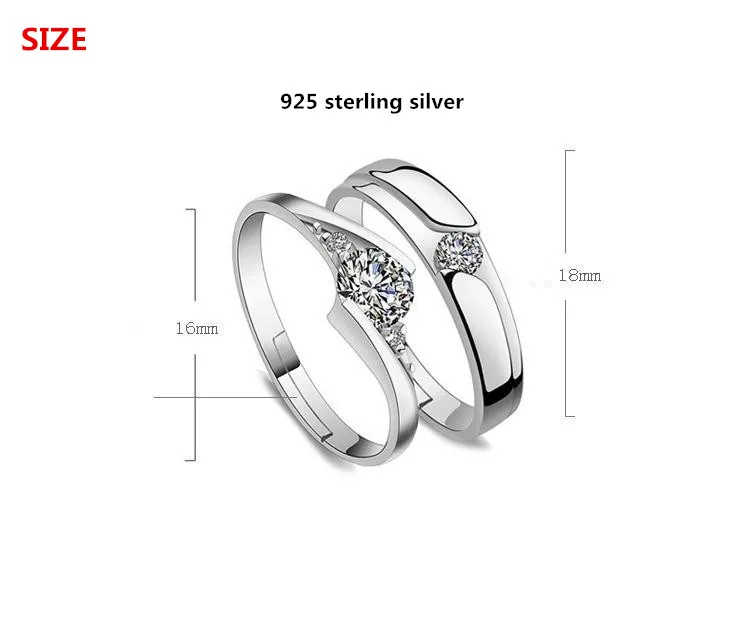 Женское и мужское кольцо из серебра 100% пробы с блестящими стразами|Кольца| |