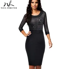 Nice-para sempre Do Vintage Bordados Rendas Sexy Ver através da luva Vestir para Trabalhar vestidos de Escritório Mulheres de Negócios Bodycon Vestido B423