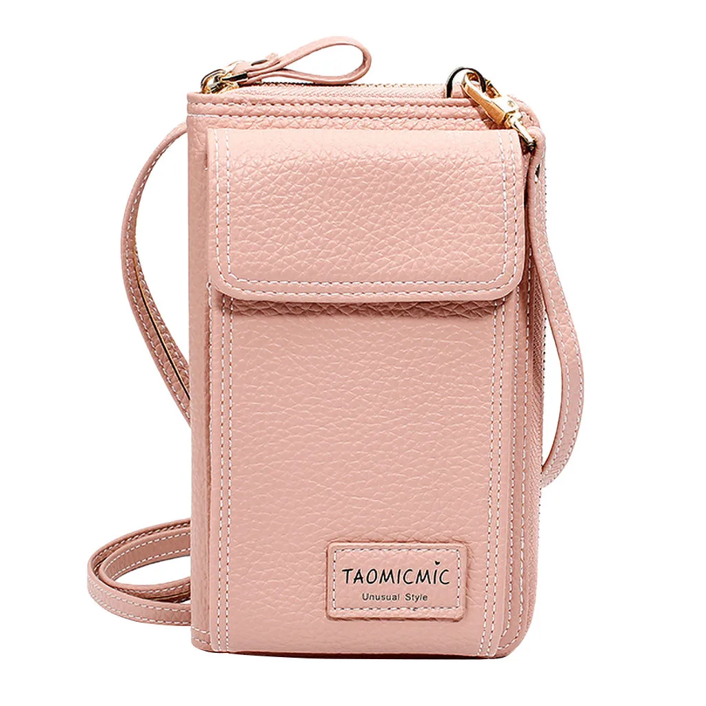 Crossbody Cell Phone Shoulder Bag Women Mini Messenger Bags Multifunctional Female Wristband Wallet Clutch Lady Leather Purse - Цвет: Розовый