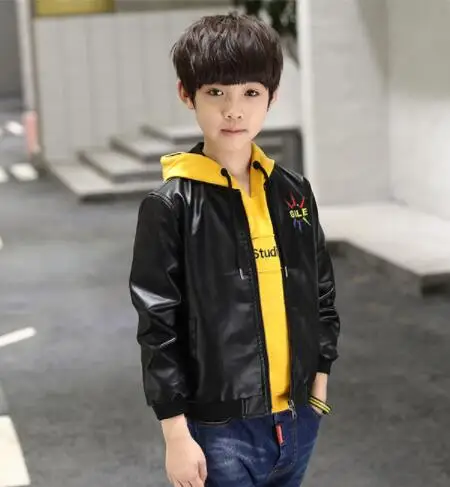 

Children's clothing boy winter leather jacket 2018 new autumn and winter plus velvet thicken big boy leather coat n4090