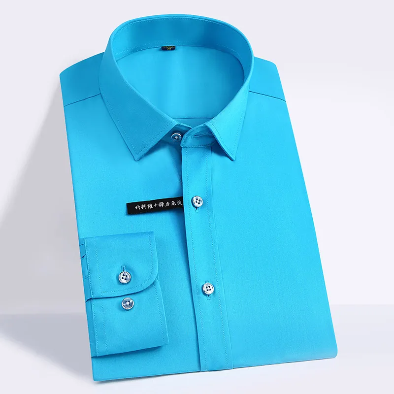 Мужские рубашки с длинным рукавом высокого качества однотонные деловые нежелезные рубашки Удобная бамбуковая одежда новая модная дизайнерская - Цвет: PJZL05